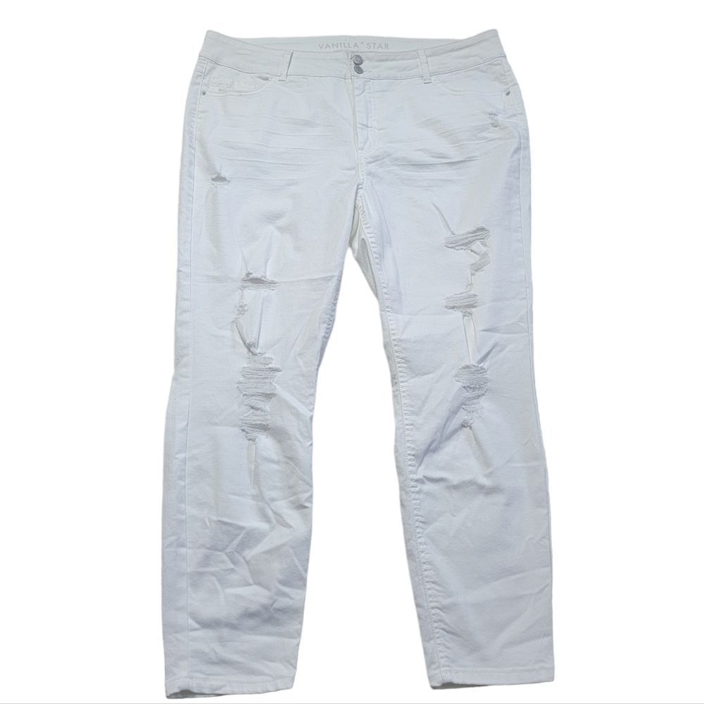 VANILLA STAR Women's Size 16 high rise skinny jeans white wash ripped distressed
